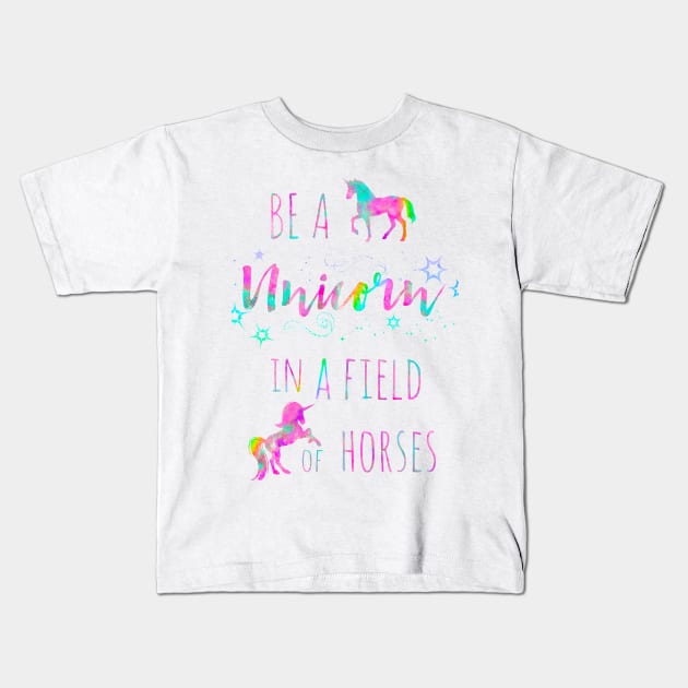 Be A Unicorn In A Field Of Horse Watercolor Painting 2 Kids T-Shirt by Miao Miao Design